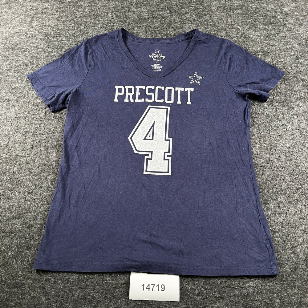Dallas Cowboys T-Shirt Womens XL Blue Dak Prescott Football NFL Authentic V-Neck